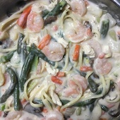 Sausage, Chicken, and Shrimp Linguini with Broccoli, Green Beans, Carrots, Celery, Onions, and Mushrooms by Buzzard.jpg
